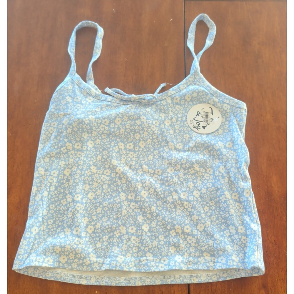 Jolie & Joy Ladies XL Light Blue & White Floral Camisole Tank Top W/Neckline Tie